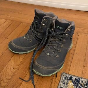 Blue Ahnu waterproof hiking boots